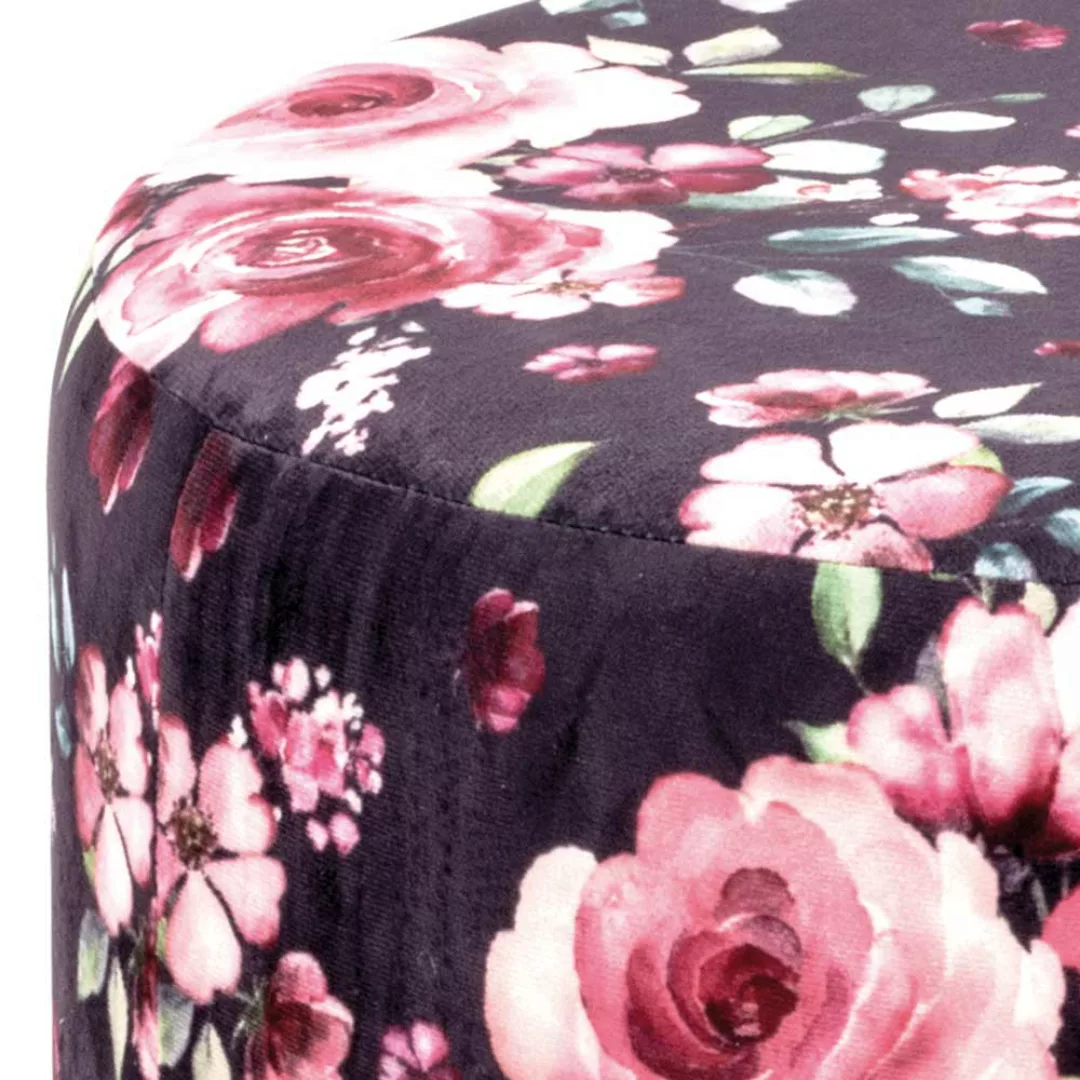 Sitzhocker in Schwarz und Bunt Samt mit Rosen Motiv günstig online kaufen