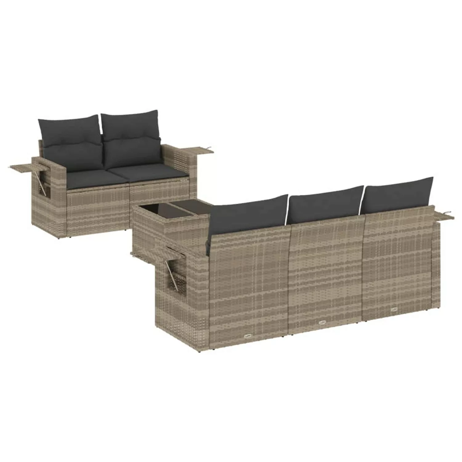 vidaXL 6-tlg Garten-Sofagarnitur mit Kissen Hellgrau Poly Rattan Modell 9 günstig online kaufen