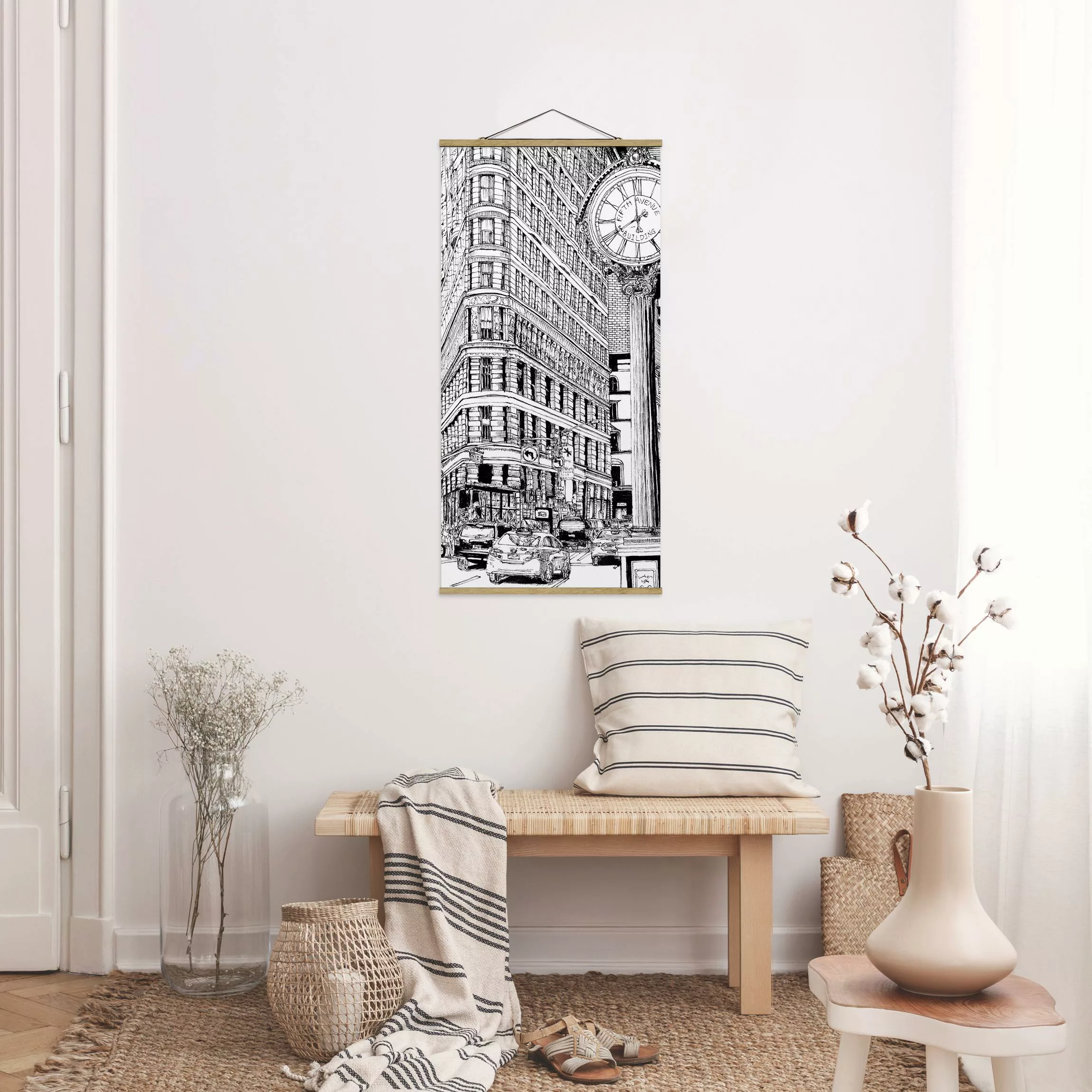 Stoffbild Architektur mit Posterleisten - Hochformat Stadtstudie - Flatiron günstig online kaufen