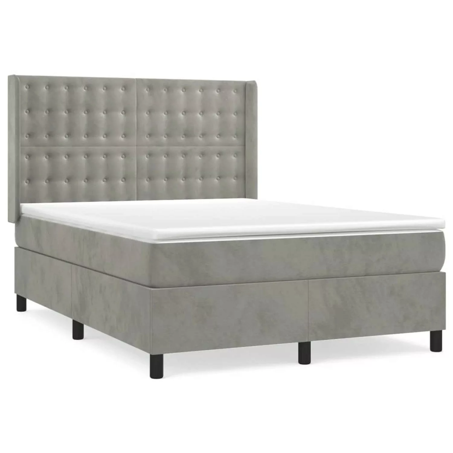 vidaXL Boxspringbett Boxspringbett mit Matratze Hellgrau 140x190 cm Samt Be günstig online kaufen