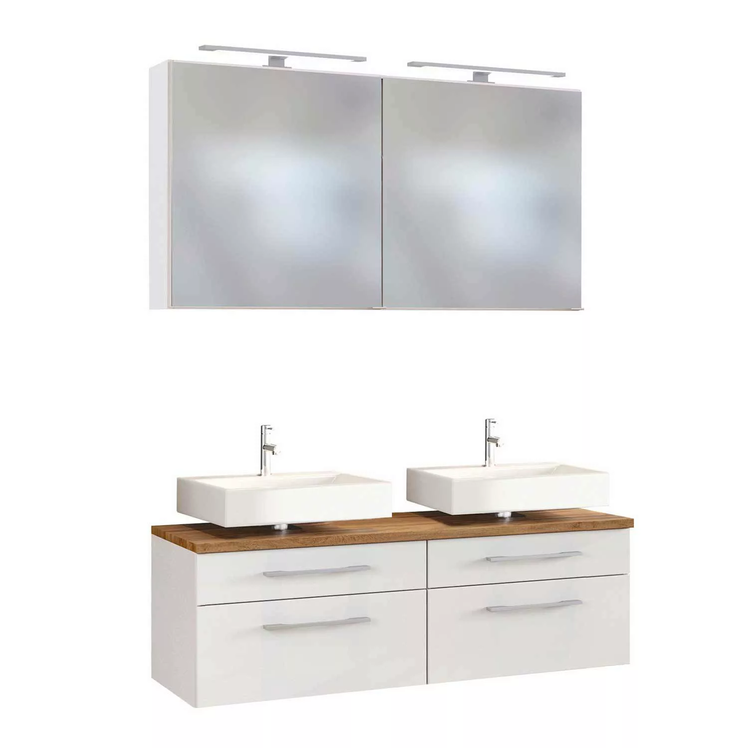 Doppel-Waschplatz 120 cm Set inkl. LED-Spiegelschrank TAREE-03 in matt weiß günstig online kaufen