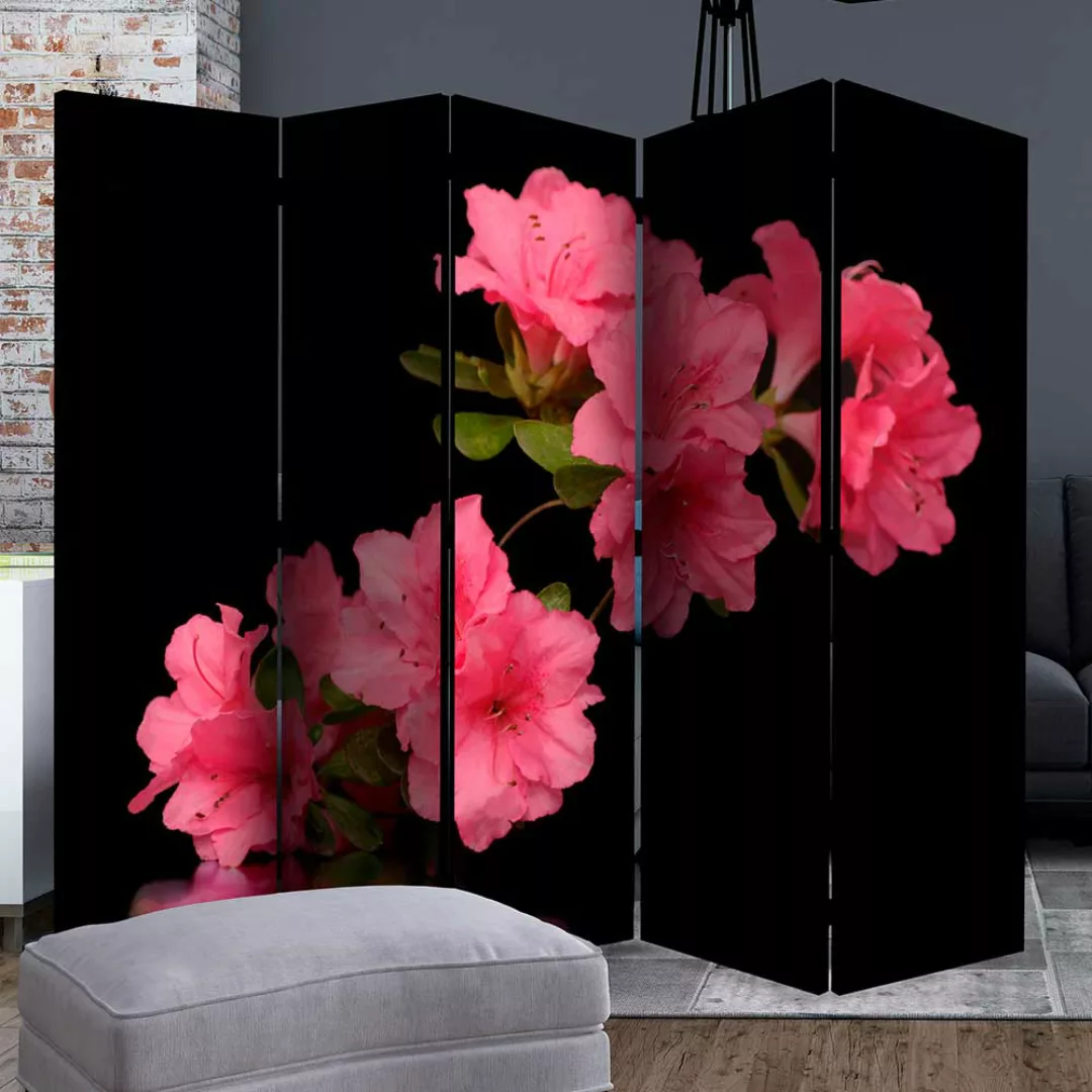 Blumenmotiv Paravent in Rosa und Schwarz Fotodruck günstig online kaufen