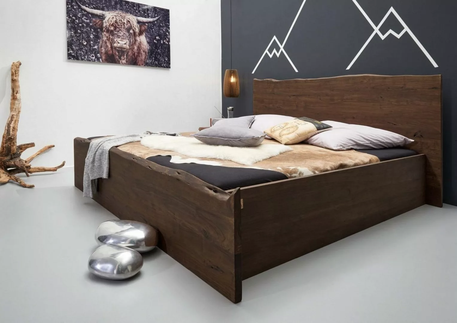 Massivmoebel24 Massivholzbett Bett Akazie 200x200x105 braun lackiert PURE A günstig online kaufen