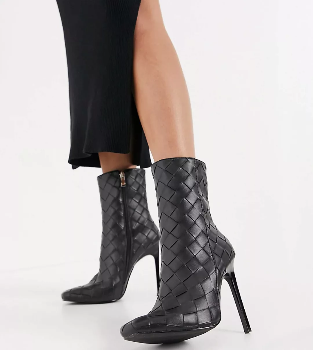 Simmi London – Wide Fit – Melina – Ankle-Boots mit Absatz mit Flechtdesign günstig online kaufen