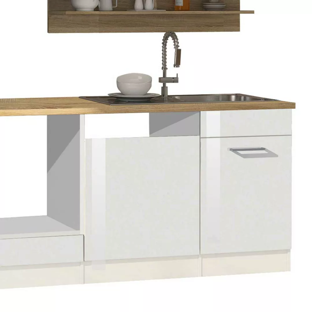 Küchenzeile in Weiß Hochglanz 310 cm breit (zehnteilig) günstig online kaufen