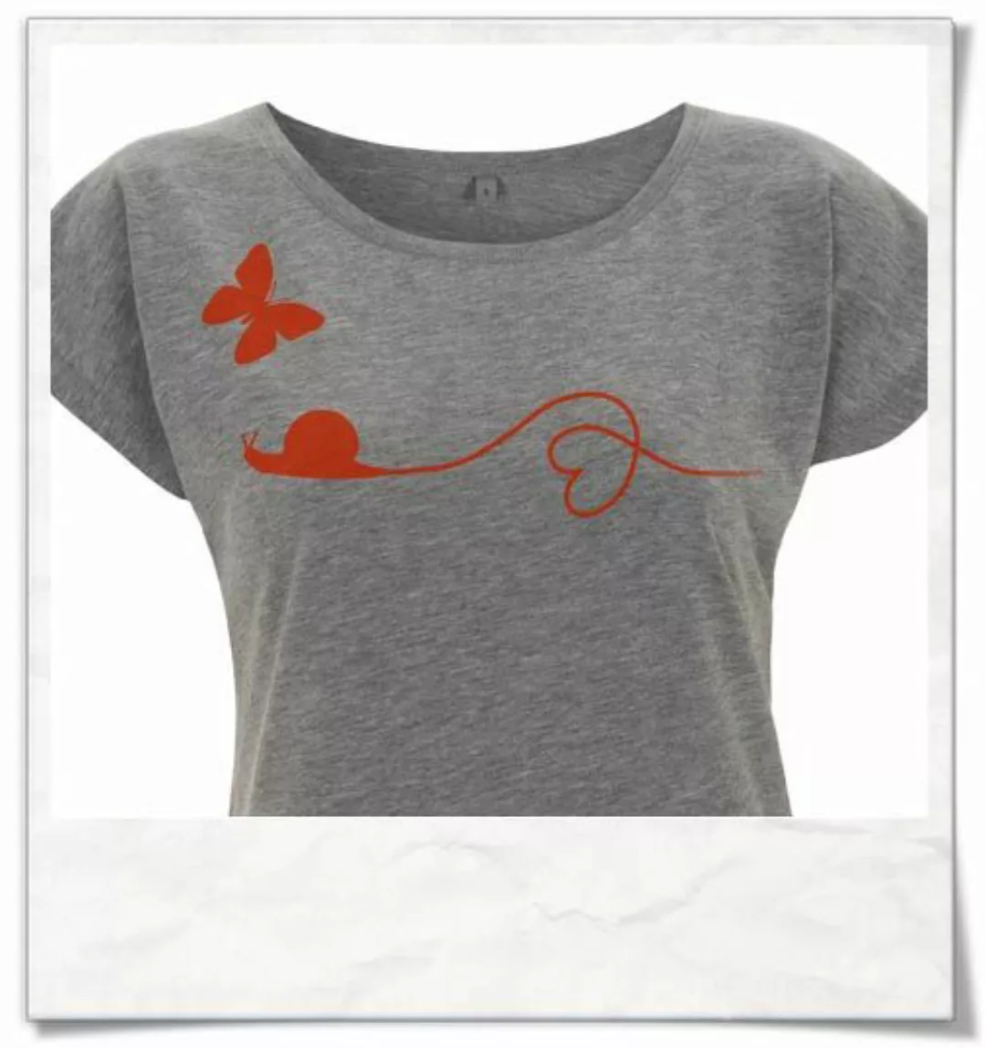 T-shirt Schnecke Und Schmetterling In Grau & Rot günstig online kaufen