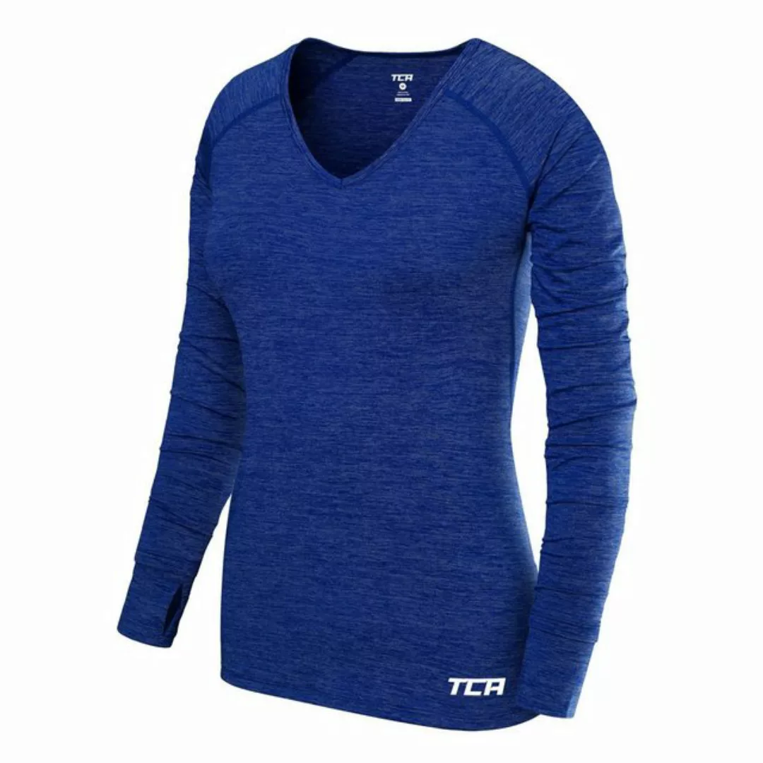 TCA Langarmshirt Damen Laufshirt V-Ausschnitt Langarm - Blau, TCA Sportshir günstig online kaufen