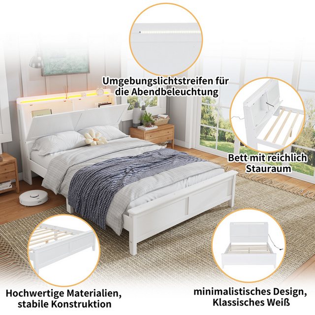 MODFU Stauraumbett Flachbett Doppelbett Kinderbett Funktionsbett Gästebett günstig online kaufen