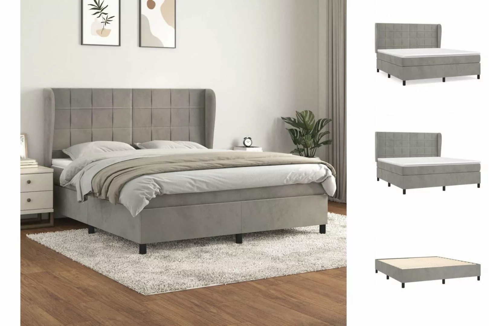 vidaXL Boxspringbett Boxspringbett mit Matratze Hellgrau 180x200 cm Samt Be günstig online kaufen