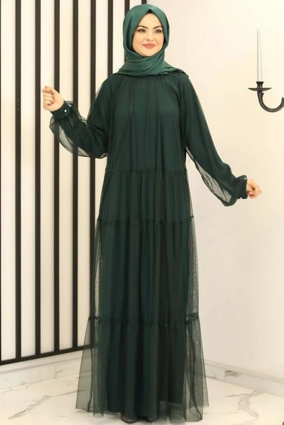 Modavitrini Tüllkleid Abendkleid aus gepunktetem Tüll Hijab Kleid Abiye Aba günstig online kaufen