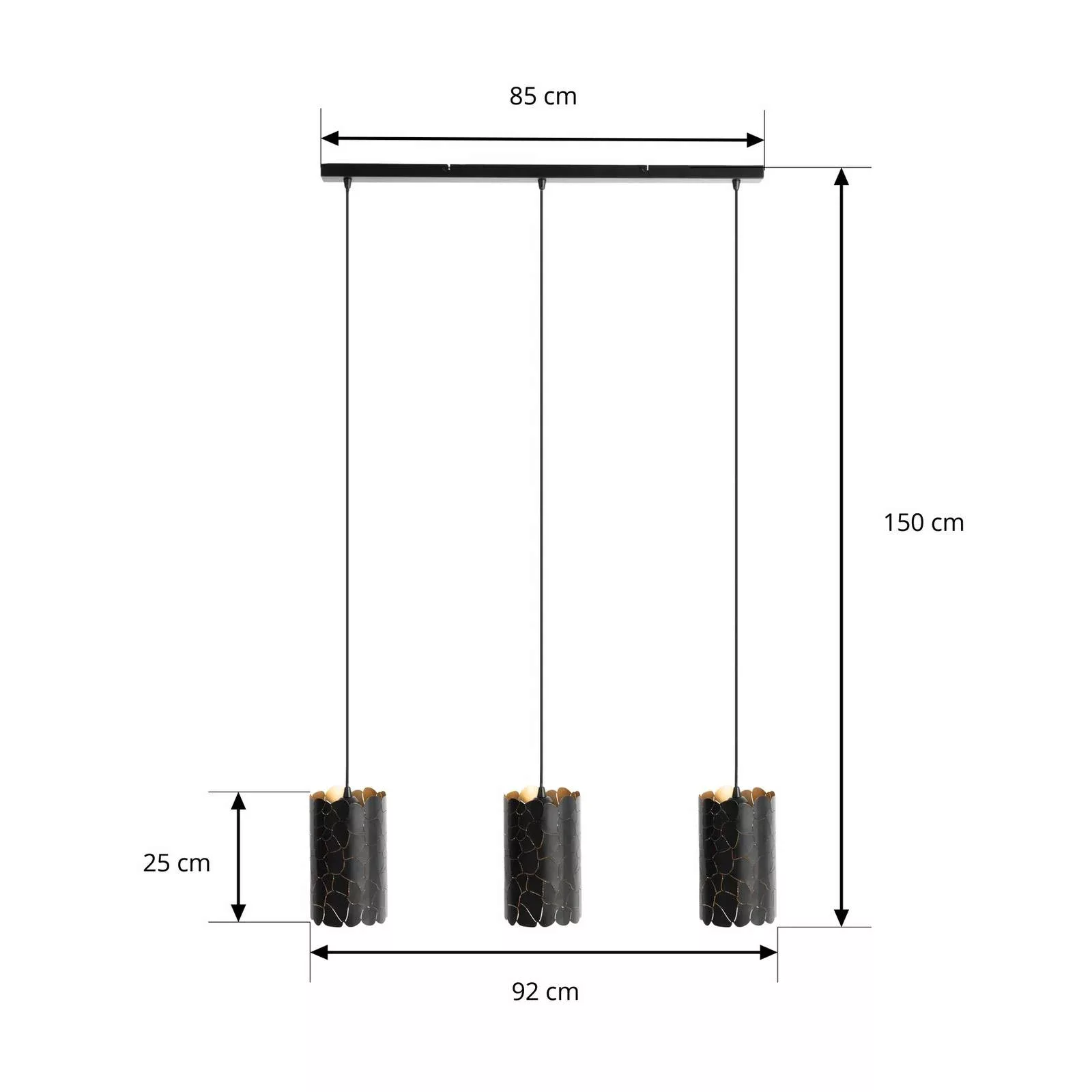 Lindby Hängeleuchte Aralena, schwarz/gold, 3-flammig, Metall günstig online kaufen