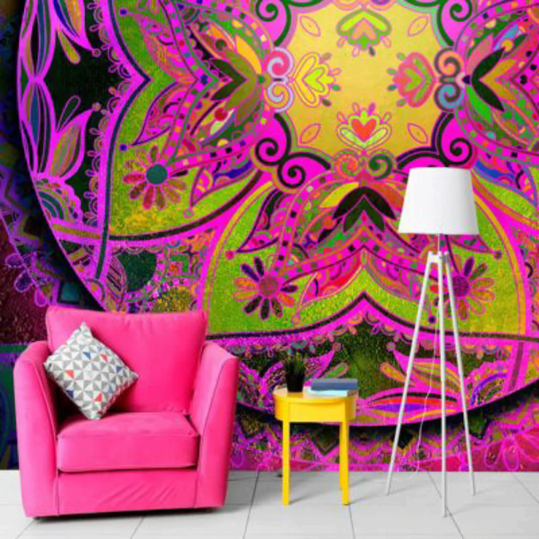 artgeist Fototapete Mandala: Pink Expression mehrfarbig Gr. 200 x 140 günstig online kaufen