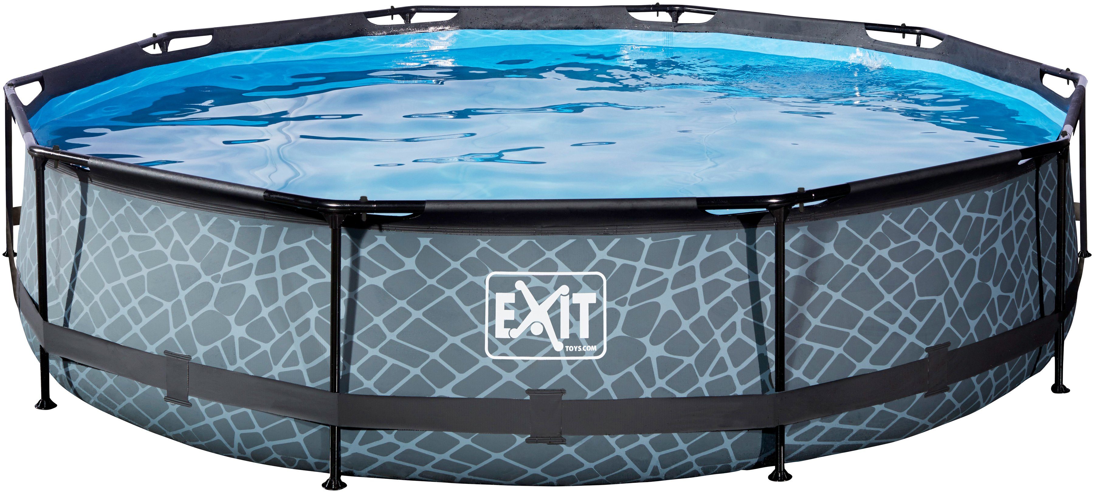 Exit Stahlrahmenpool-Set Wood Ø 360 cm x 76 cm Holzoptik Rund günstig online kaufen