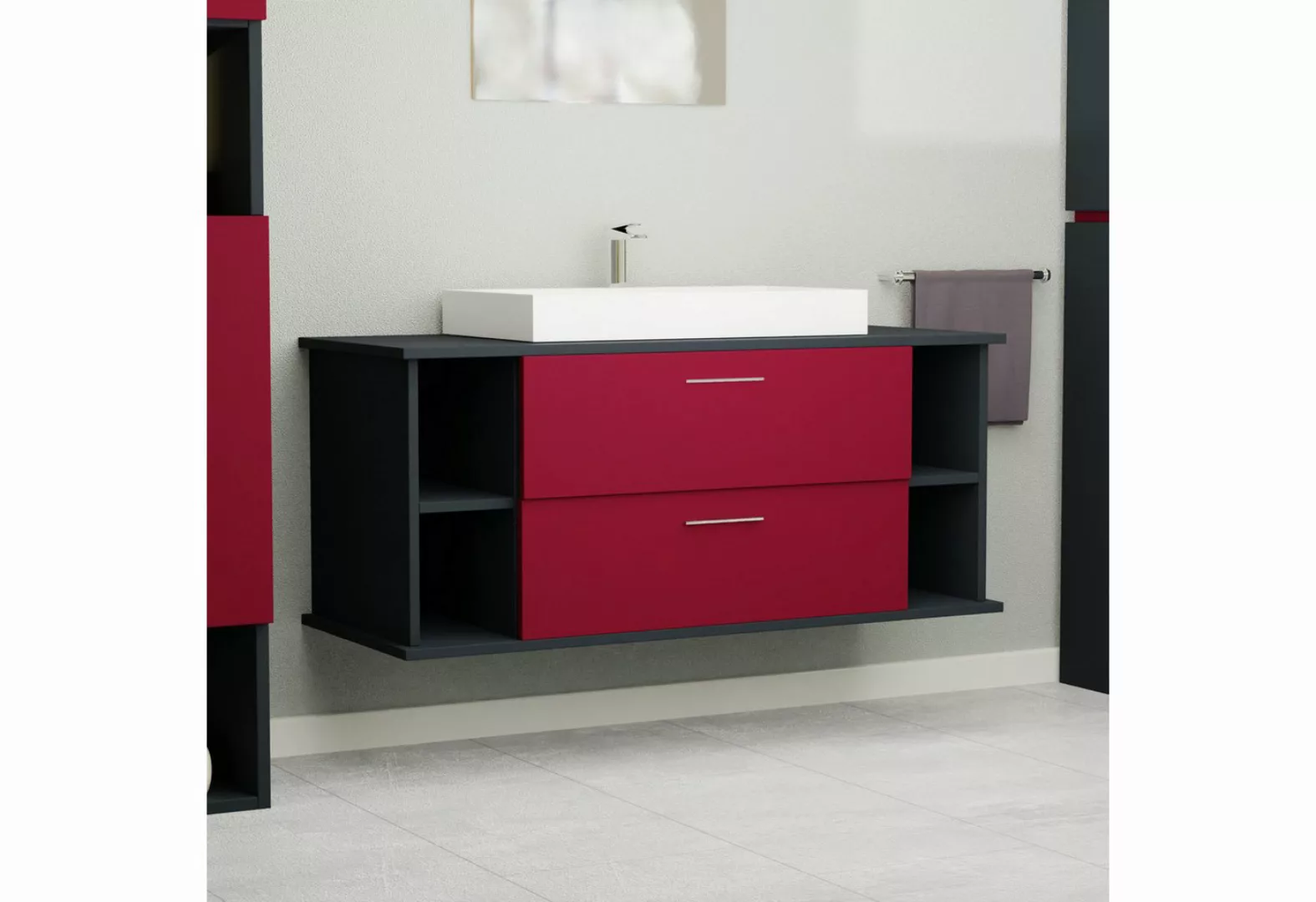 GARLIVO Waschbeckenunterschrank GLA-120 mit Schubladen, hängend, Rot Breite günstig online kaufen