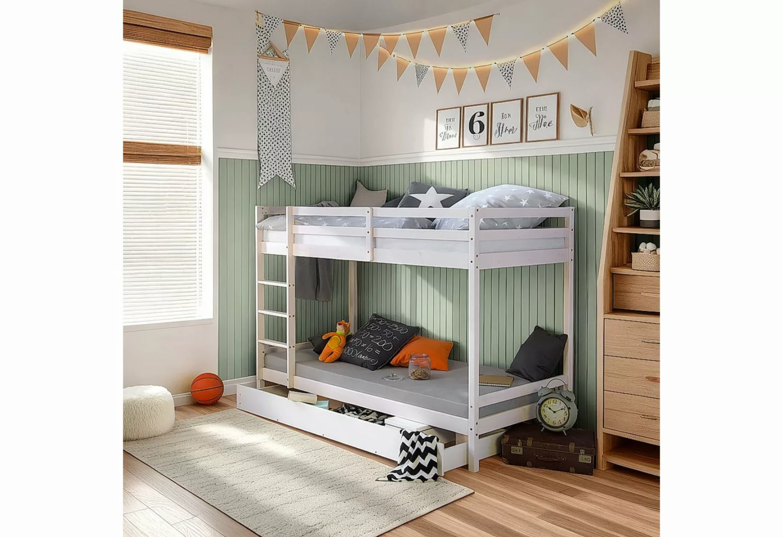 Homestyle4u Hochbett 90x200 für 2 Kinder Weiß Doppelstockbett Etagenbett mi günstig online kaufen