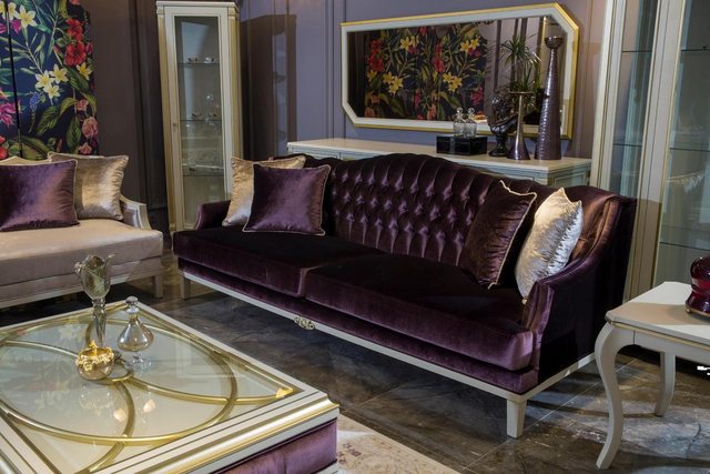 Xlmoebel Sofa Neues lilafarbenes Barock-Sofa im Chesterfield-Stil für drei günstig online kaufen