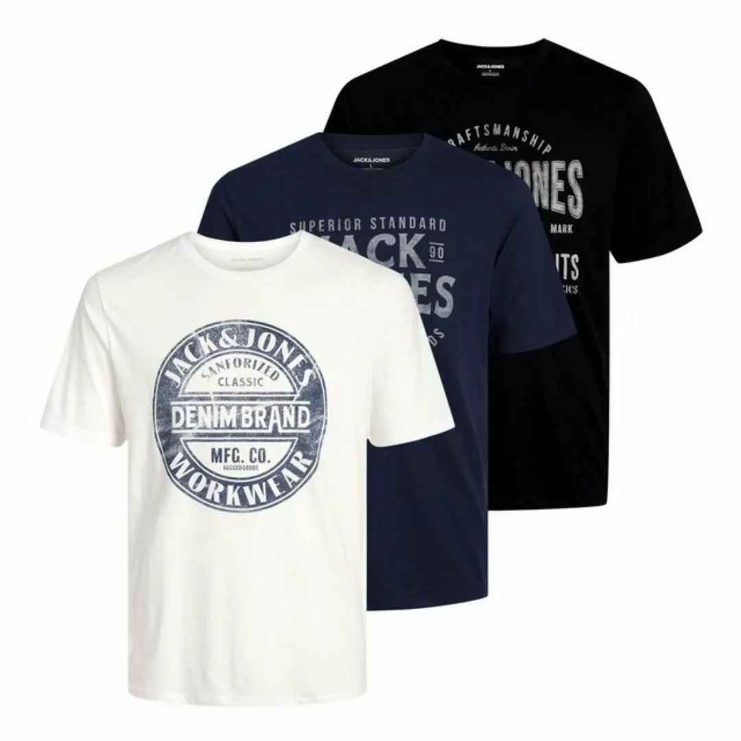 Jack & Jones T-Shirt 3er Pack JJJeans Tee Crew Neck mit großem Markenprint günstig online kaufen