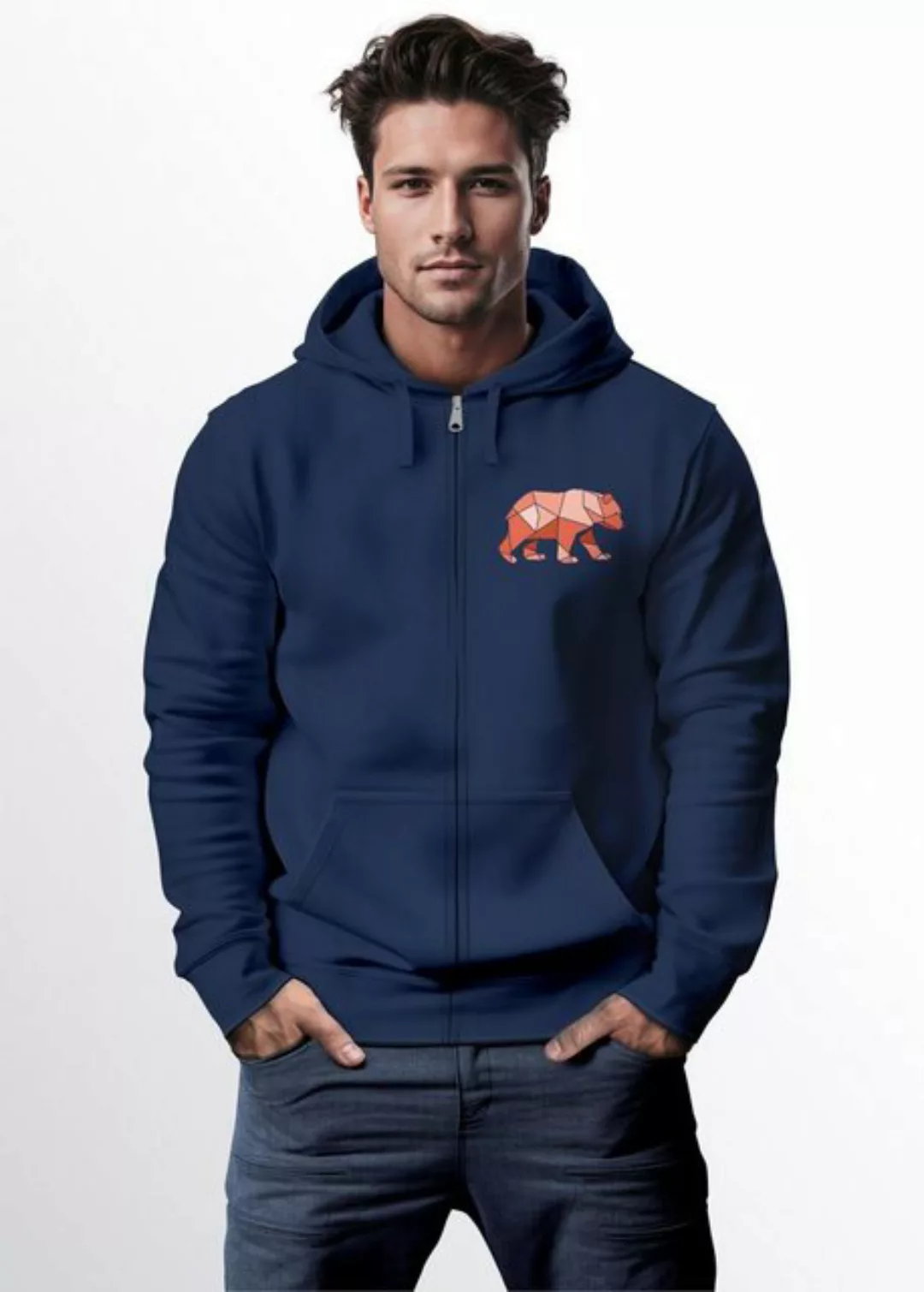 Neverless Sweatjacke Zip-Hoodie Herren Sweatjacke Polygon Print Bär Outdoor günstig online kaufen