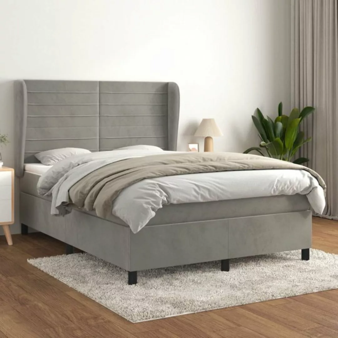 vidaXL Bettgestell Boxspringbett mit Matratze Hellgrau 140x190 cm Samt Bett günstig online kaufen