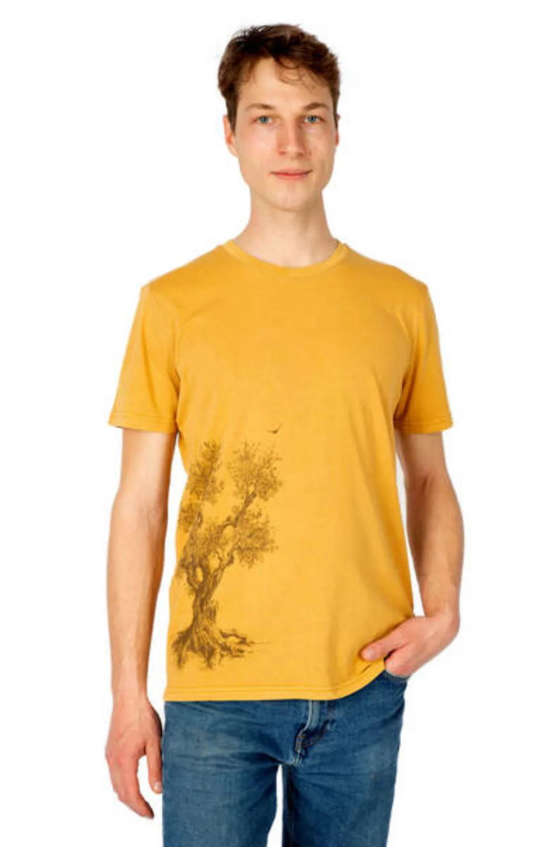 Shirt Aus Biobaumwolle Fairwear Für Herren "Olive Tree" In Ocre-gelb günstig online kaufen