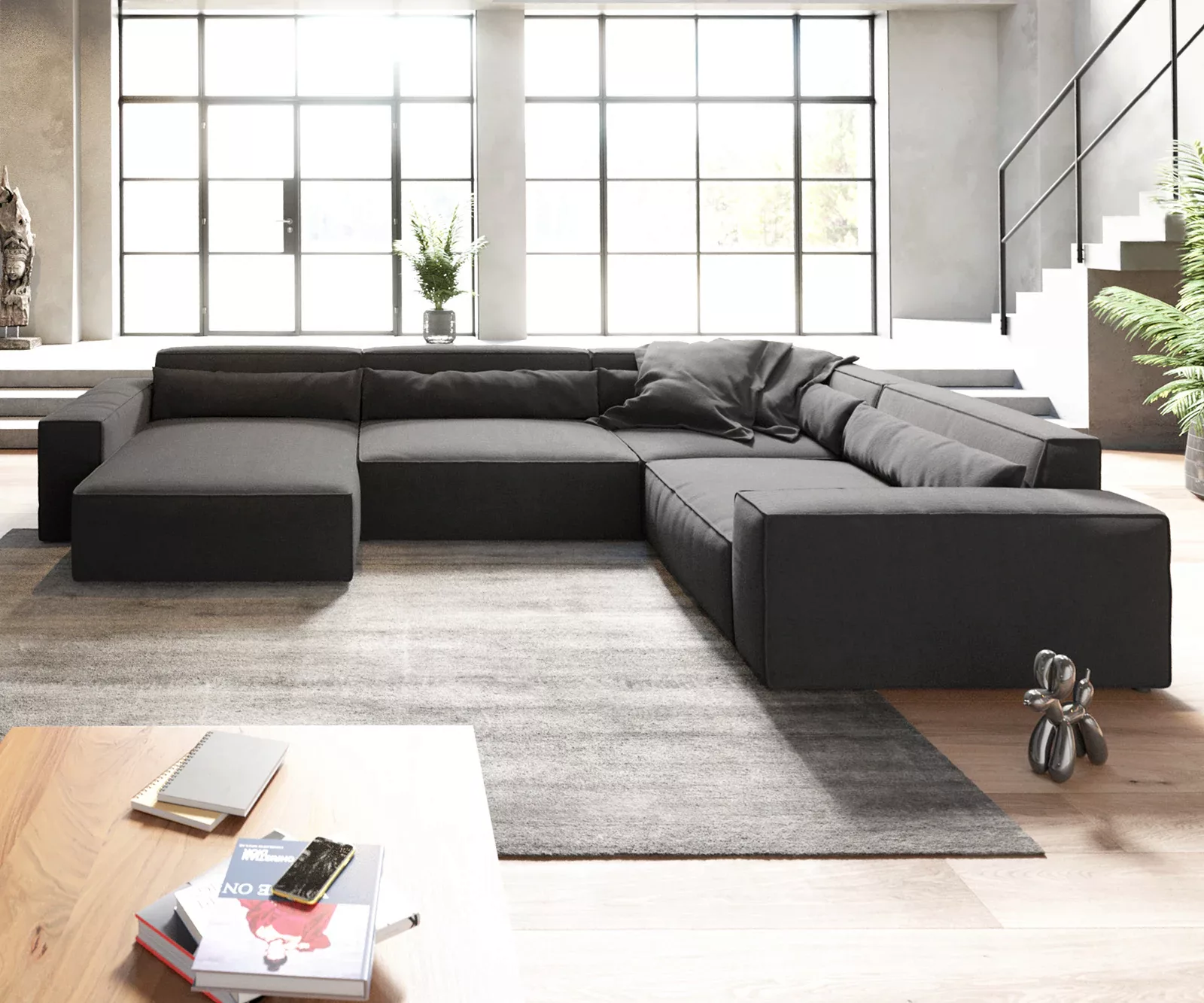 DELIFE Big-Sofa Sirpio, XL Mikrofaser Schwarz 360x260 cm Recamiere variabel günstig online kaufen