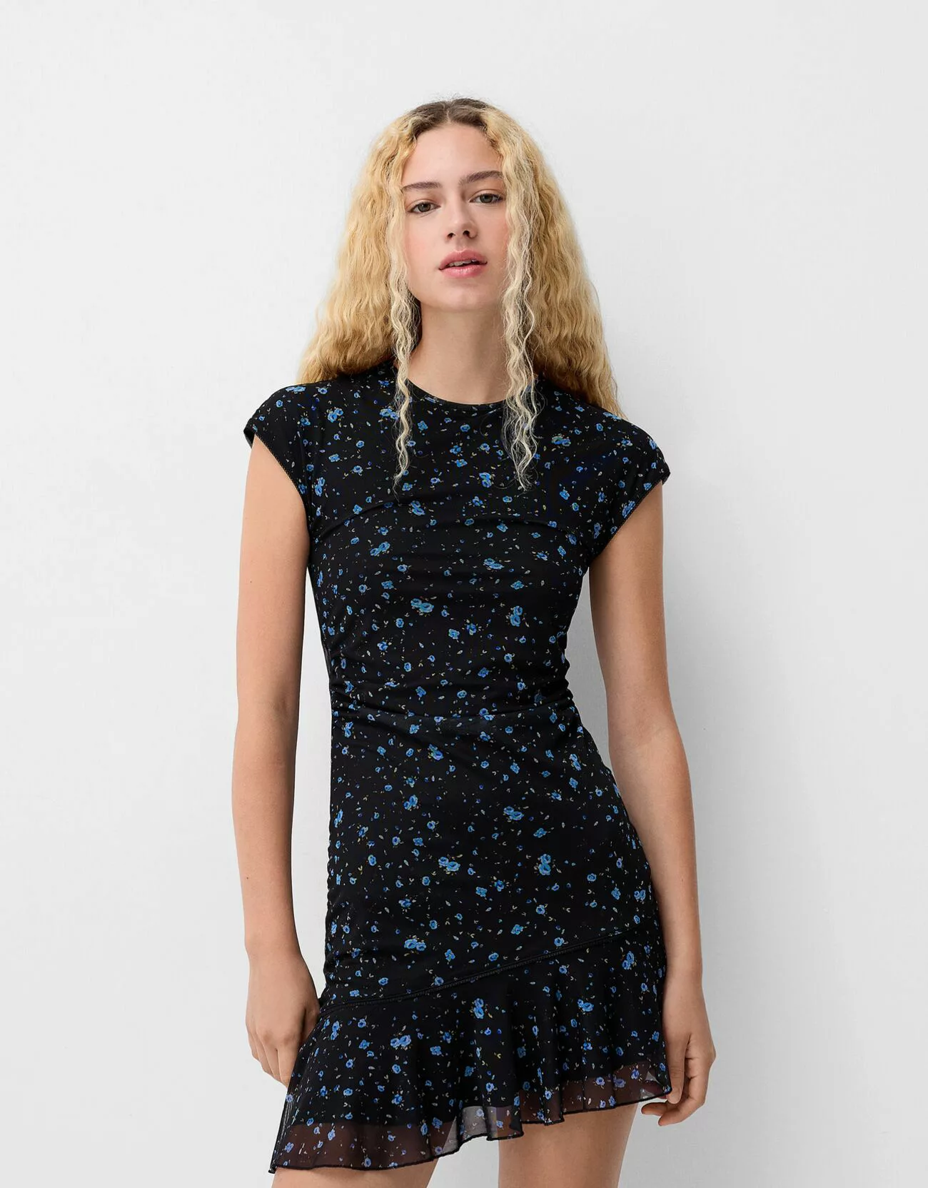 Bershka Tüll-Minikleid Mit Print Damen Xs Schwarz günstig online kaufen