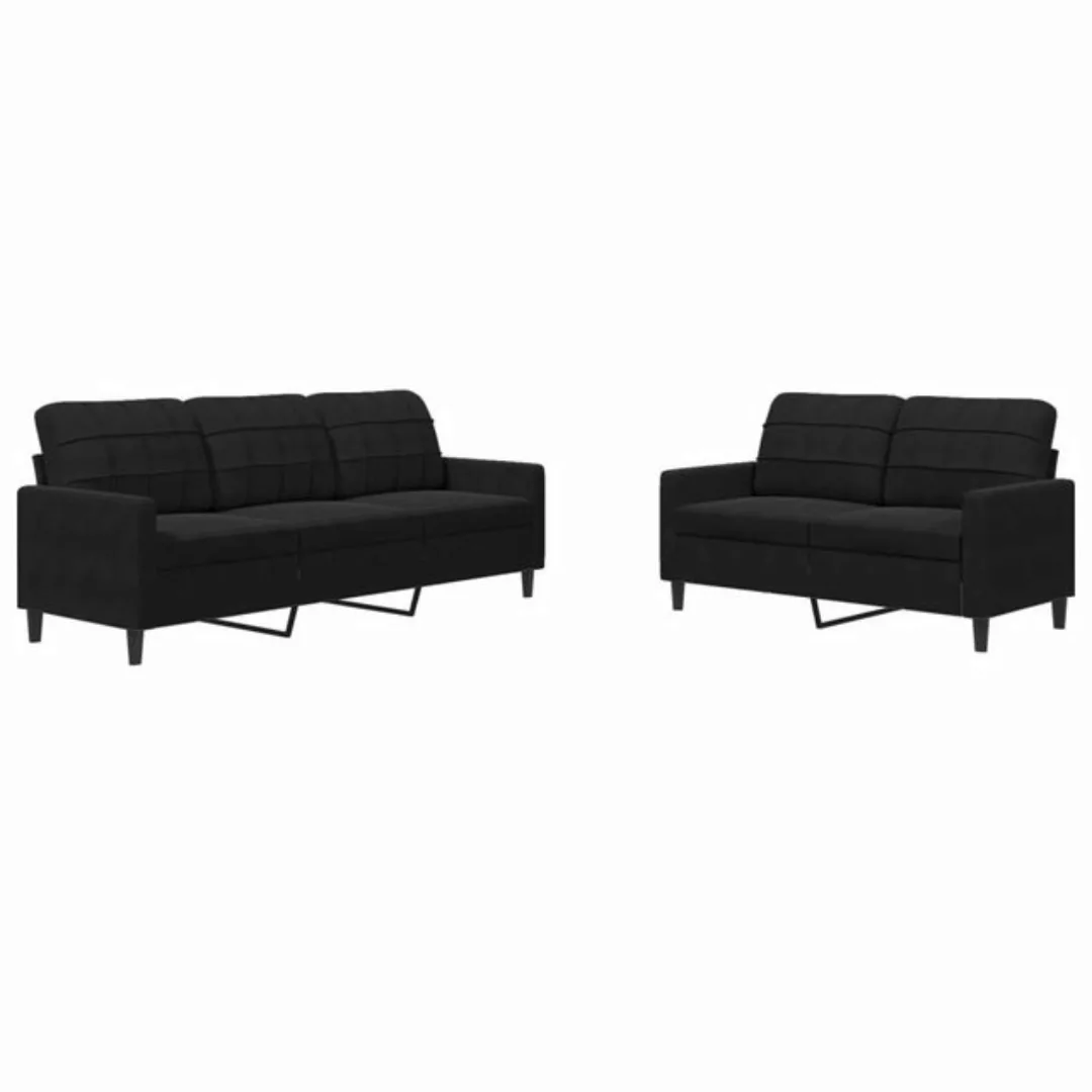 vidaXL Sofa 2-tlg. Sofagarnitur mit Kissen Schwarz Samt günstig online kaufen