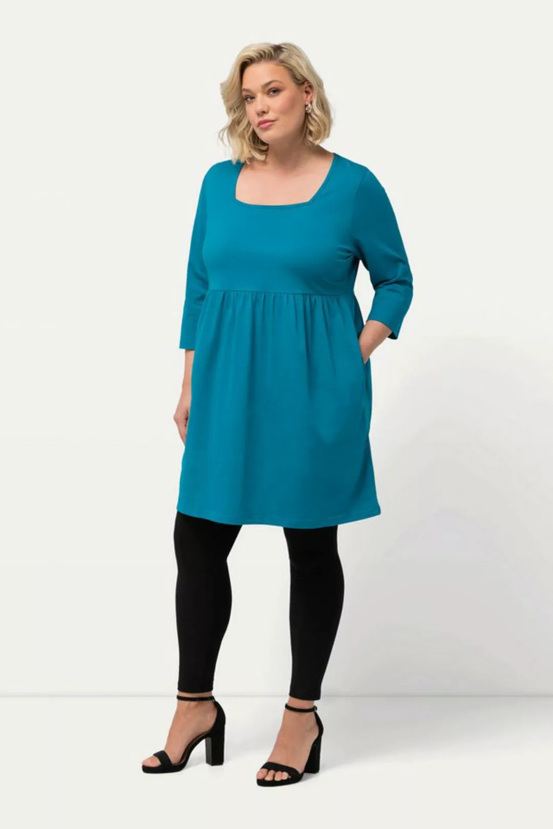 Ulla Popken Longshirt Longshirt A-Linie Carree-Ausschnitt 3/4-Arm günstig online kaufen