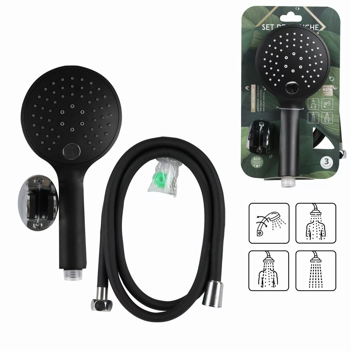 Urban Living Brausehalter 3-Strahl Duschkopf Schwarz günstig online kaufen