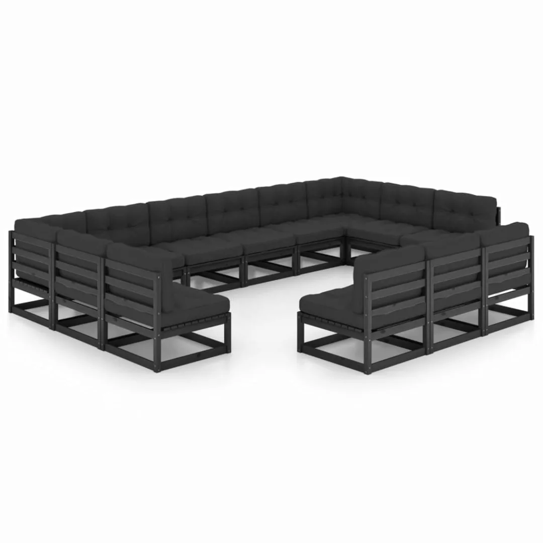 13-tlg. Garten-lounge-set Mit Kissen Schwarz Massivholz Kiefer günstig online kaufen