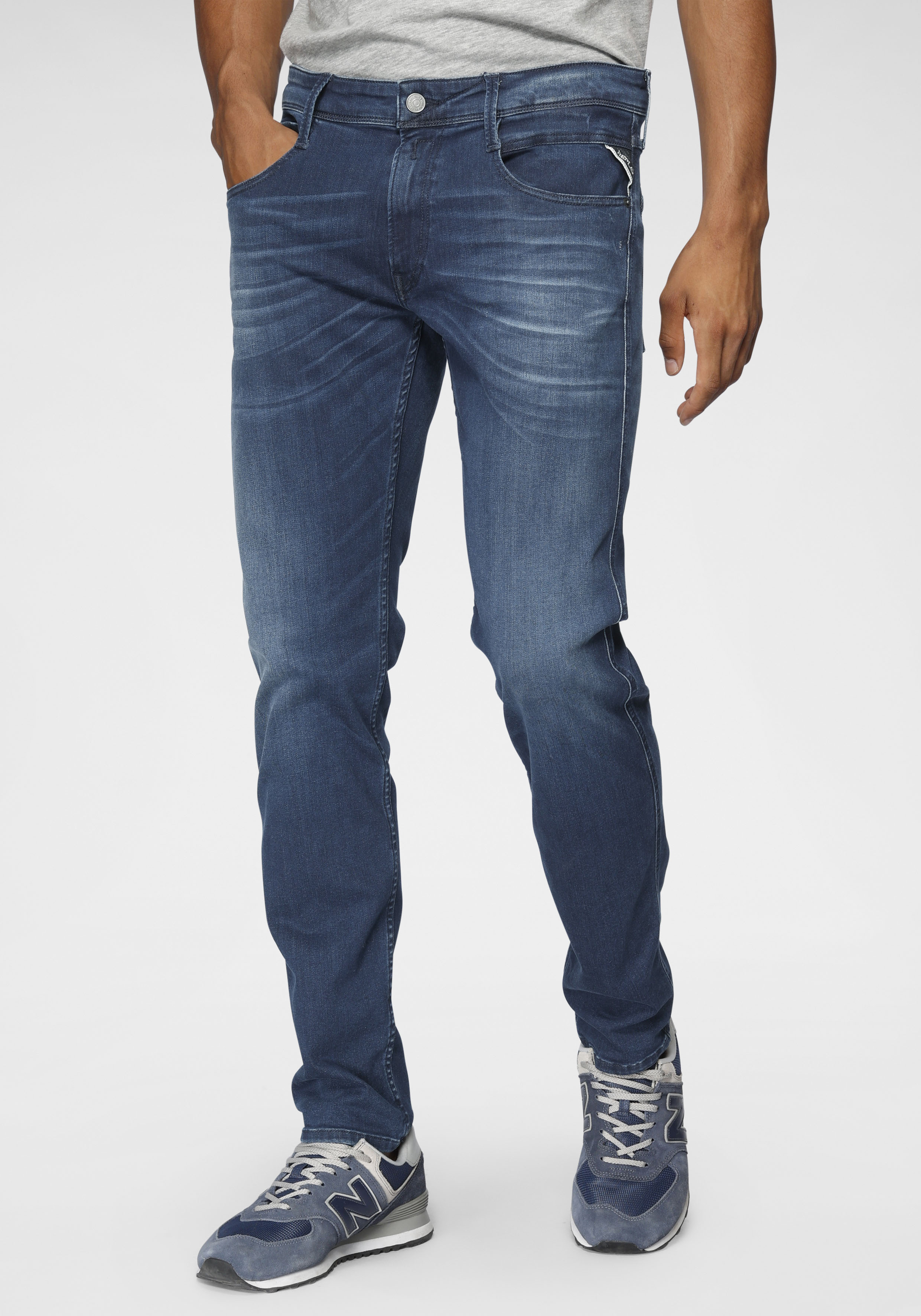 Replay Herren Jeans Anbass - Slim Fit - Blau - Medium Blue günstig online kaufen