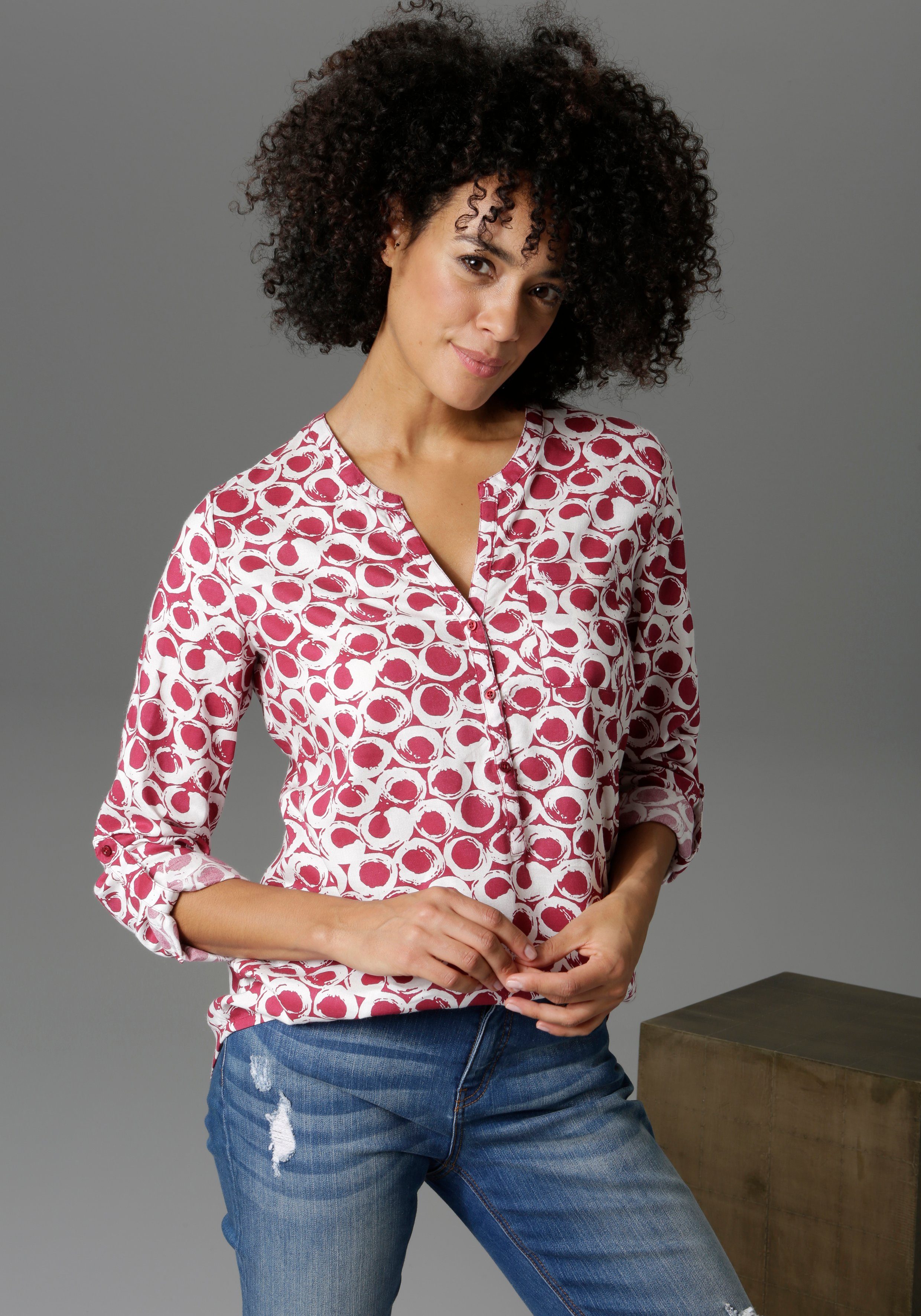 Aniston CASUAL Schlupfbluse, mit krempelbaren Ärmeln günstig online kaufen