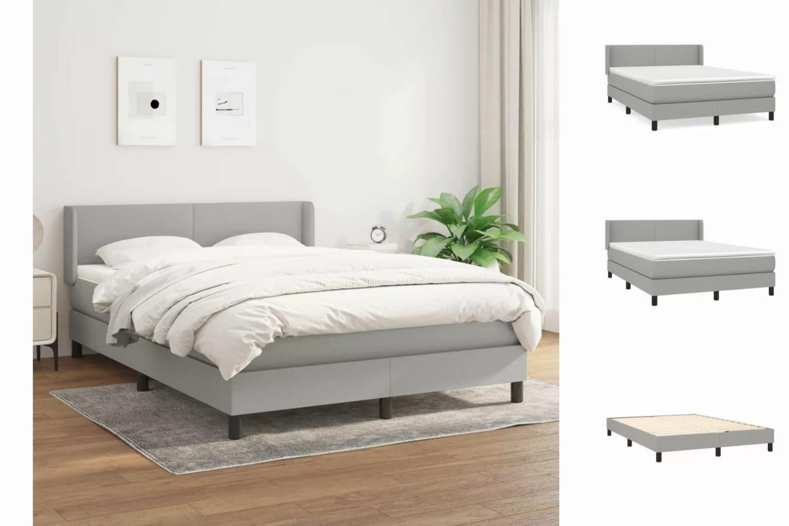 vidaXL Bettgestell Boxspringbett mit Matratze Hellgrau 140x190 cm Stoff Bet günstig online kaufen