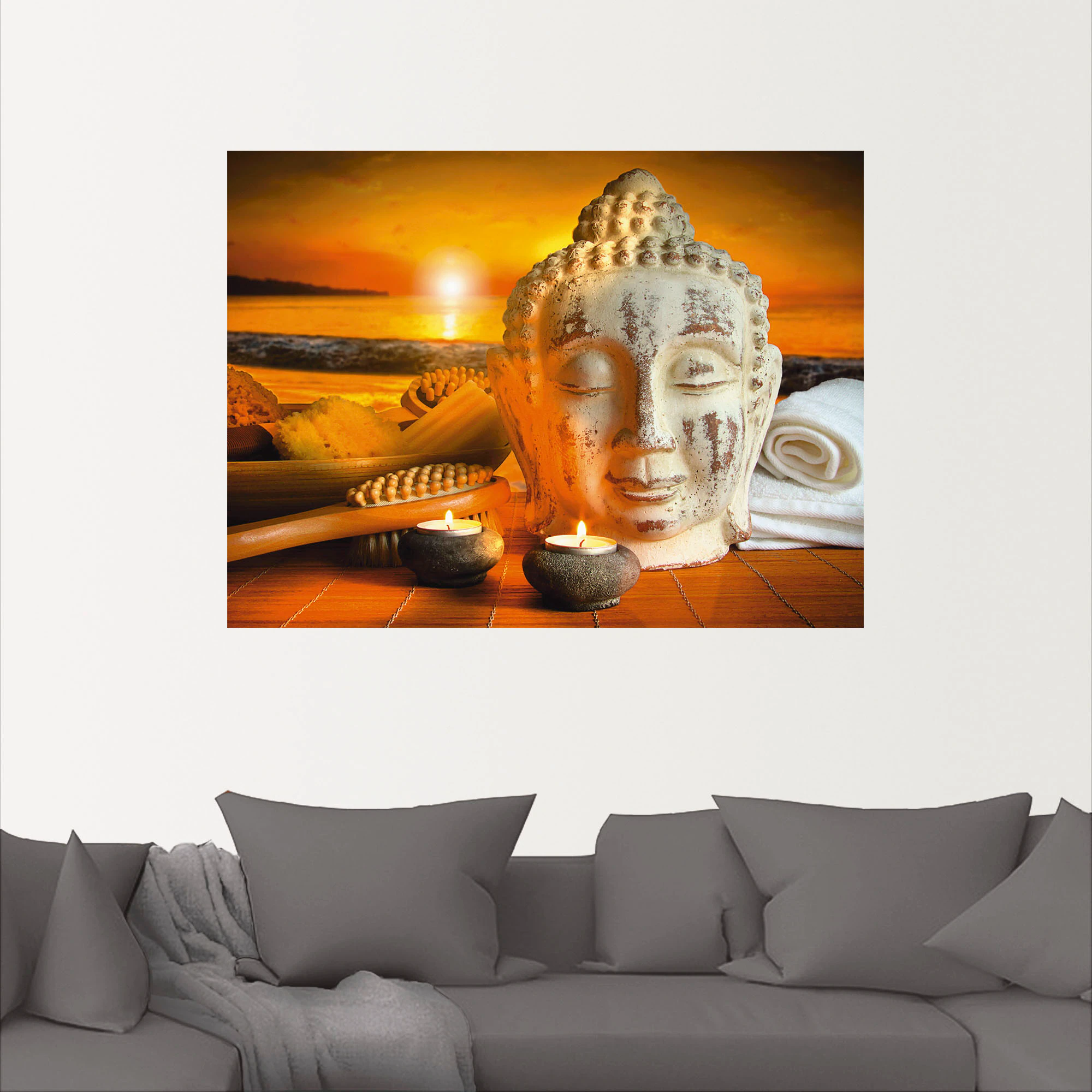 Artland Wandbild "Bad-Zubehör mit Buddha-Statue", Religion, (1 St.), als Al günstig online kaufen