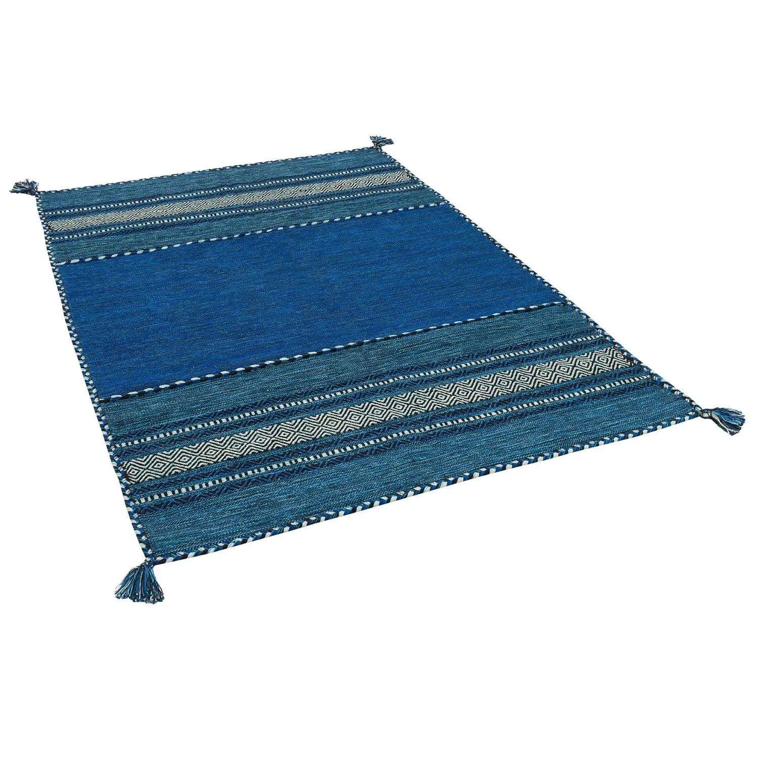 Pergamon Natur Teppich Kelim Navarro Blau 70x140cm günstig online kaufen