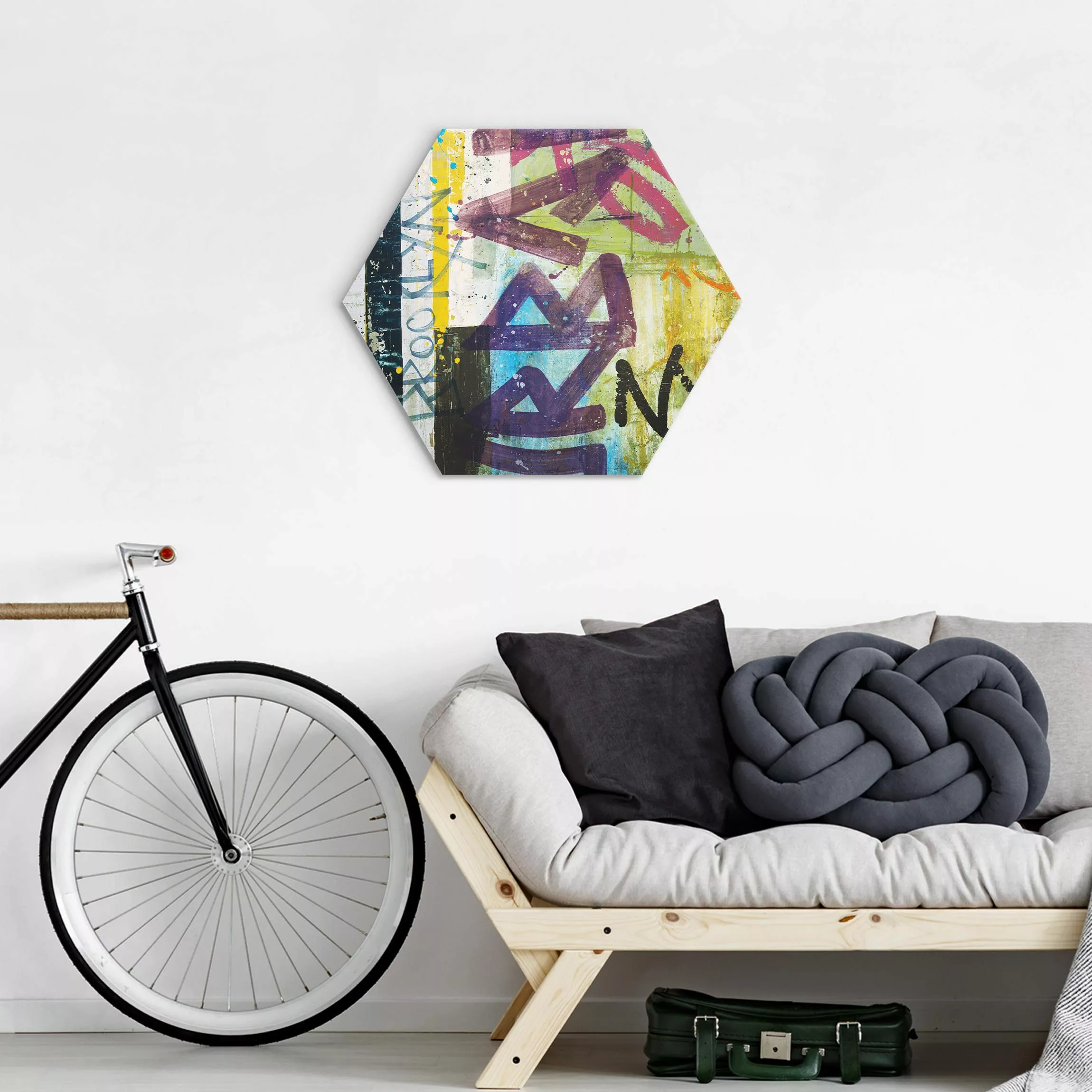 Hexagon-Alu-Dibond Bild Brooklyn Graffiti günstig online kaufen