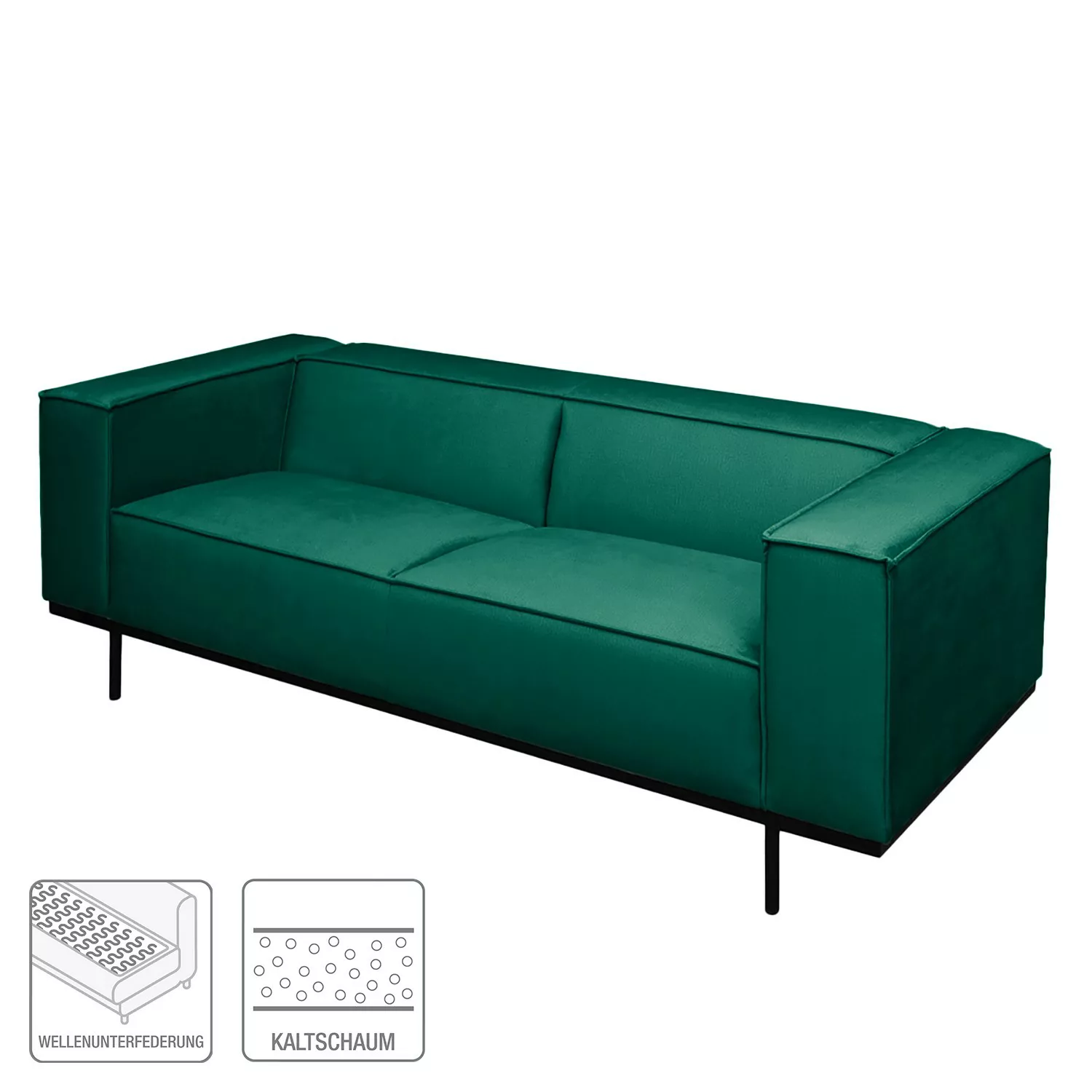 home24 ars manufacti Sofa Kups I 2,5-Sitzer Antikgrün Samt 210x70x95 cm günstig online kaufen
