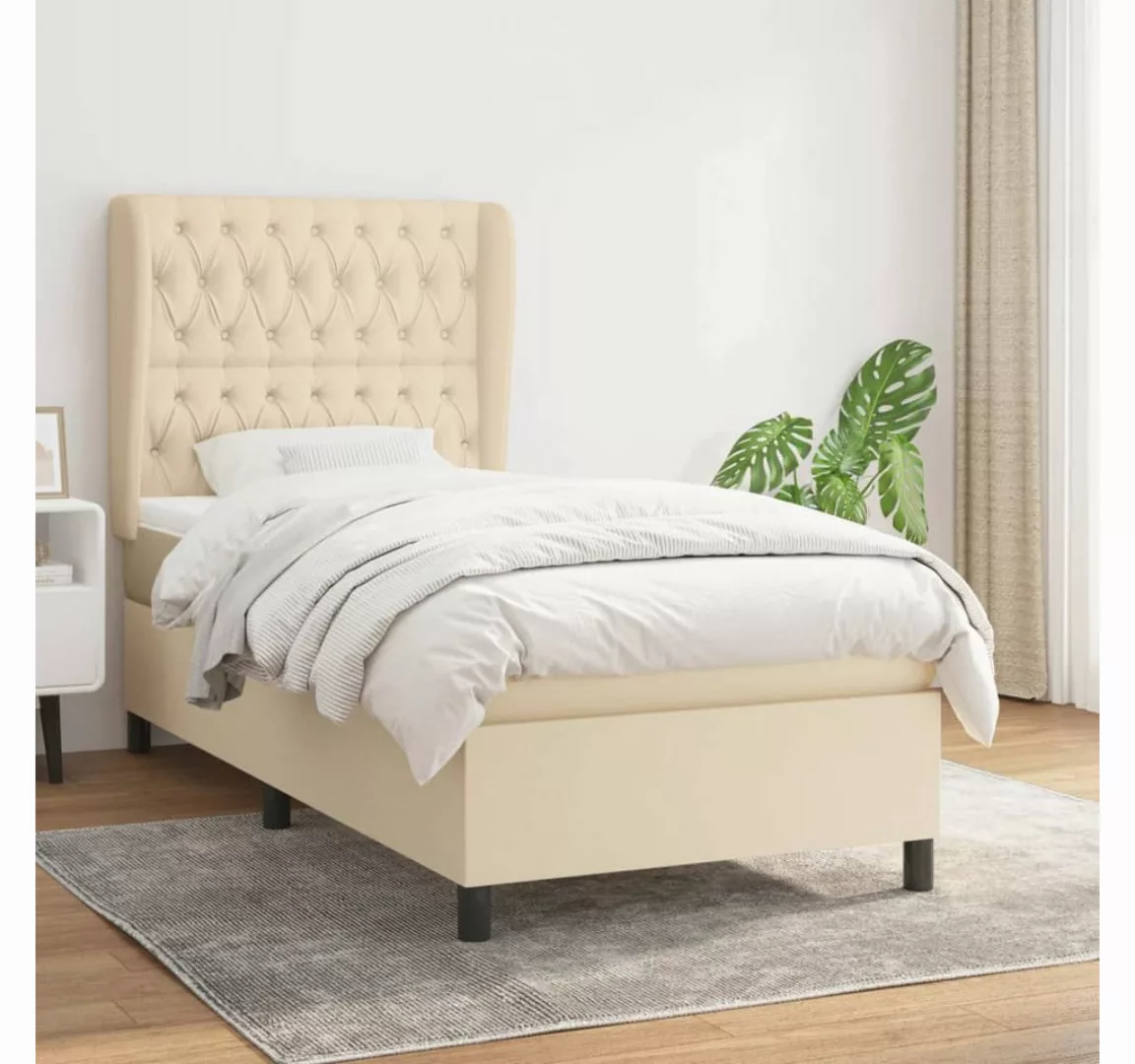 vidaXL Boxspringbett Boxspringbett mit Matratze Creme 90x200 cm Stoff Bett günstig online kaufen