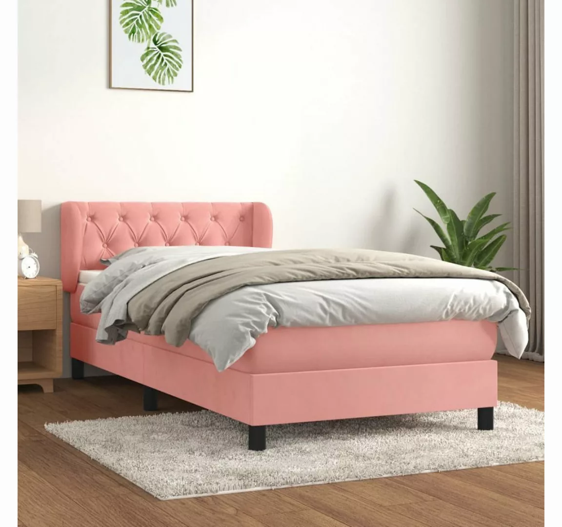 vidaXL Boxspringbett, Boxspringbett mit Matratze Rosa 80x200 cm Samt günstig online kaufen