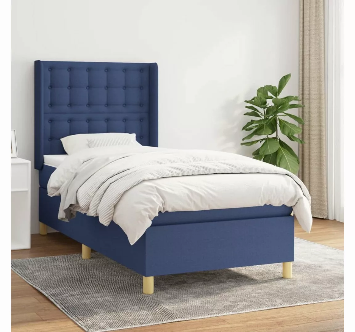 vidaXL Boxspringbett Boxspringbett mit Matratze Blau 80x200 cm Stoff Bett B günstig online kaufen