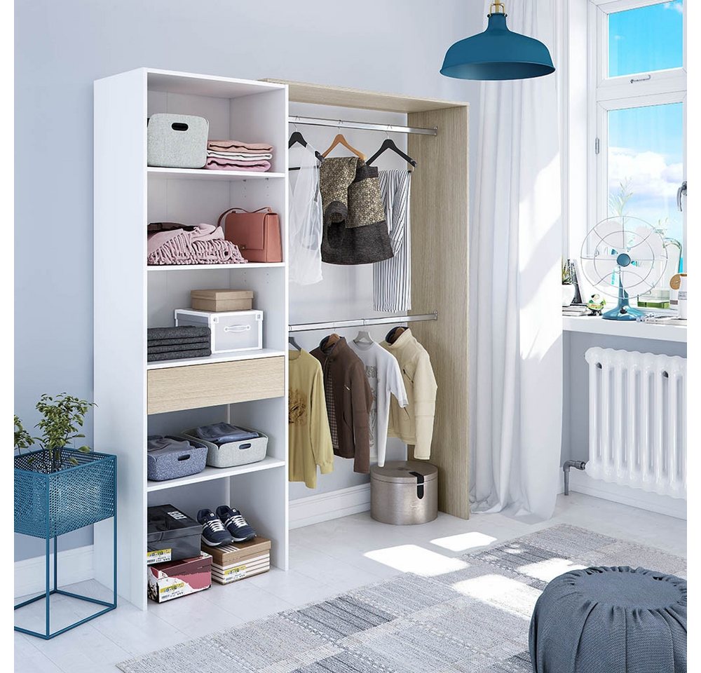 FORES HABITAT Kleiderschrank in Eiche/Weiß - 158x187x40 (BxHxT) günstig online kaufen