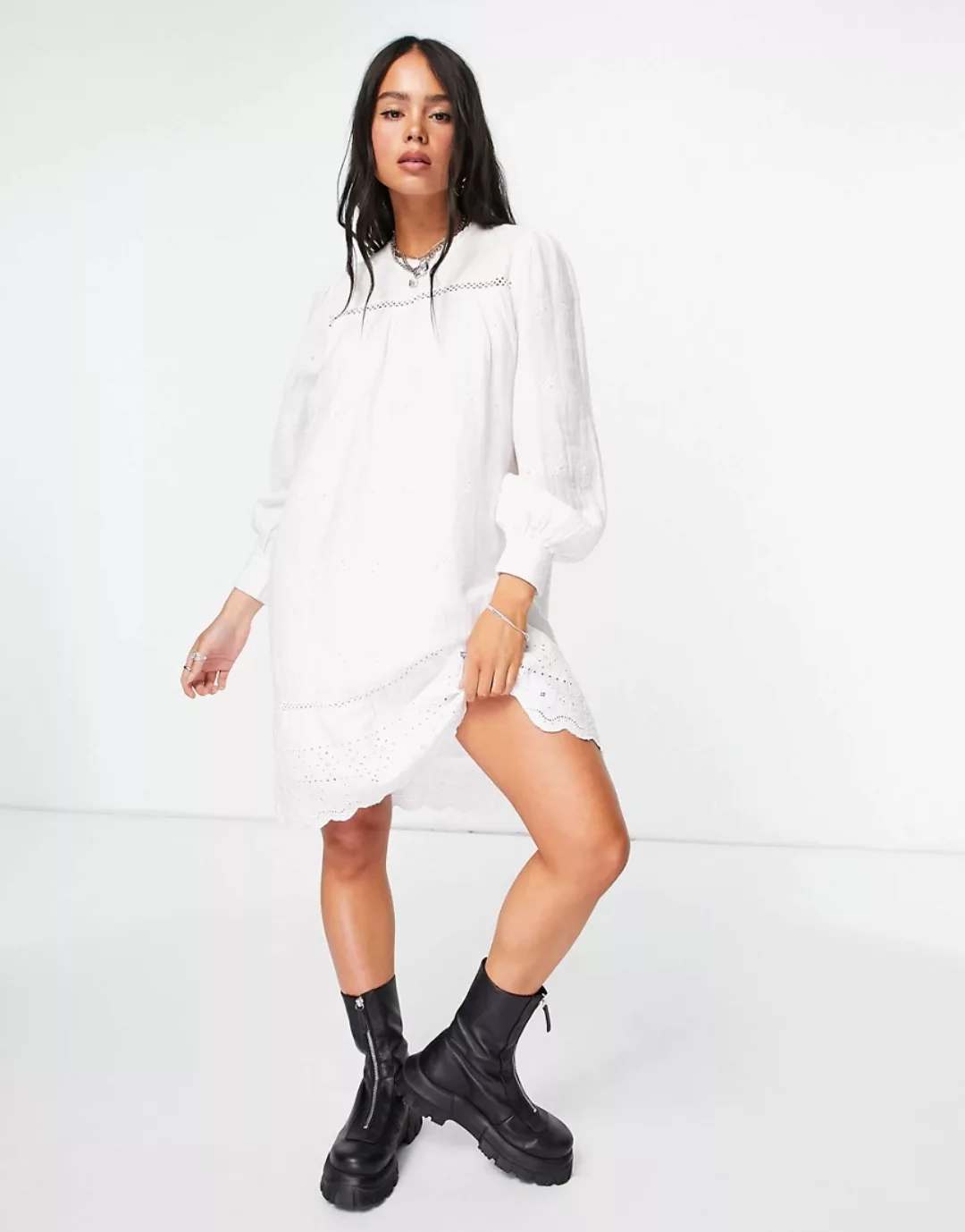 Object – Kurzes Hängerkleid in Weiß mit Spitze günstig online kaufen
