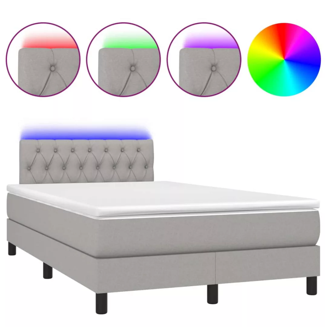 Vidaxl Boxspringbett Mit Matratze & Led Hellgrau 120x200 Cm Stoff günstig online kaufen