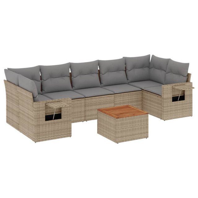 vidaXL Sofaelement 8-tlg. Garten-Sofagarnitur mit Kissen Beige Poly Rattan günstig online kaufen