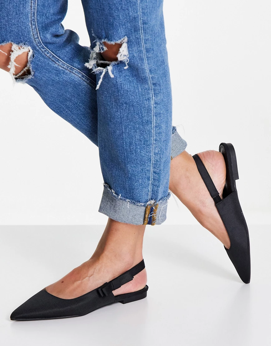 ASOS DESIGN – Leela – Flache Ballerinas mit Fersenriemen und Schleife in Sc günstig online kaufen