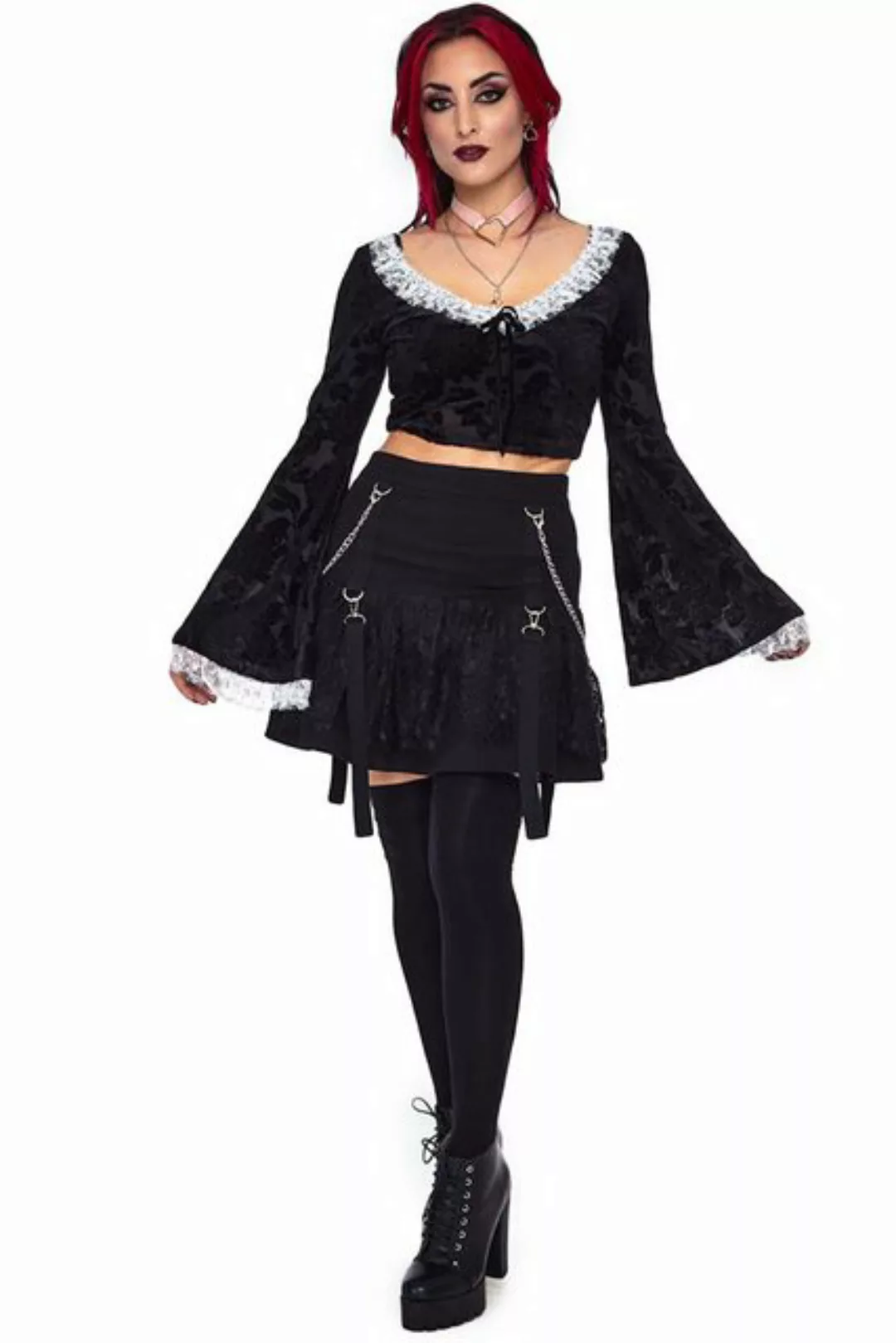 Jawbreaker A-Linien-Rock Lace Frill Skirt Gothic Victorian Spitze mit Kette günstig online kaufen