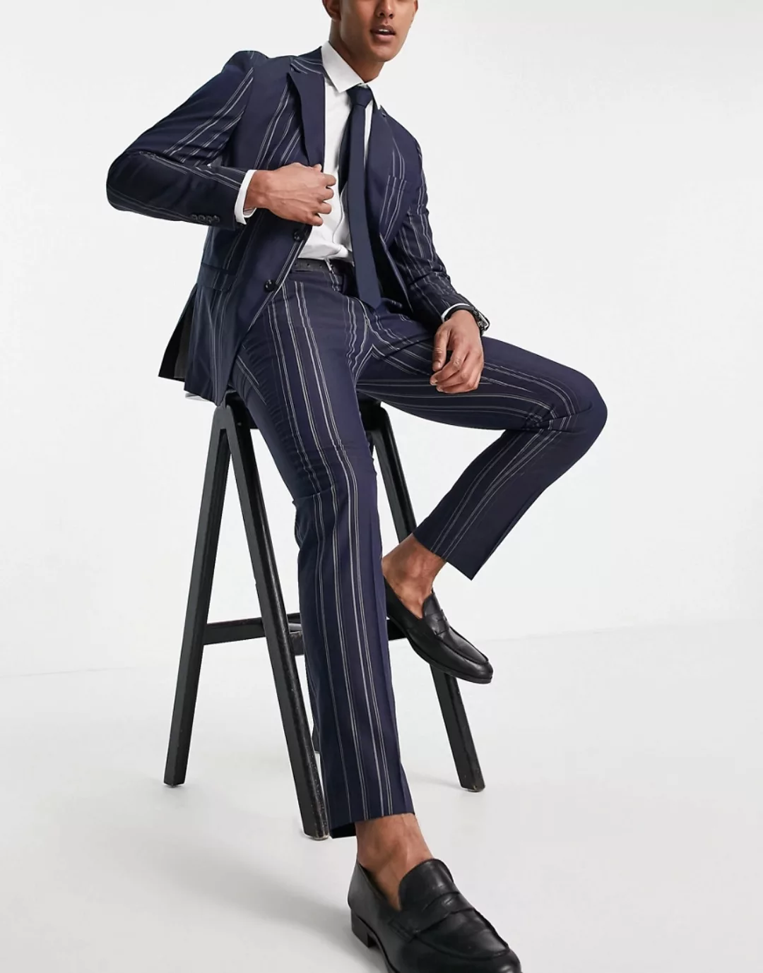 Selected Homme – Anzughose mit schmalem Schnitt in marine und weiß gestreif günstig online kaufen