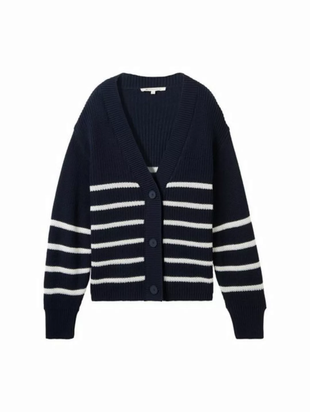 TOM TAILOR Denim Strickjacke v-neck cardigan, placed navy white stripe günstig online kaufen