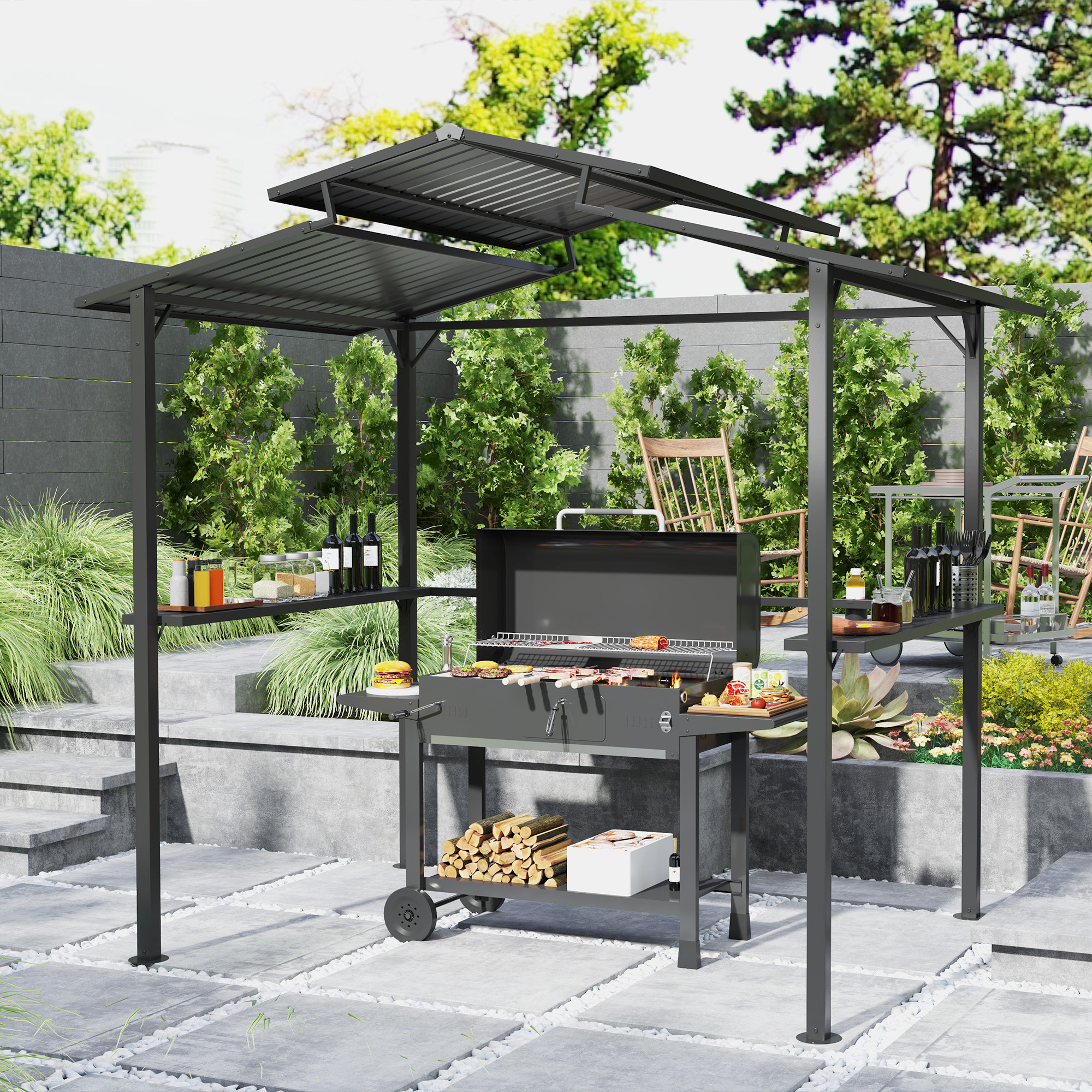 Outsunny Grillpavillon 250 x 160 x 250 cm wasserdicht Gartenpavillon mit Do günstig online kaufen