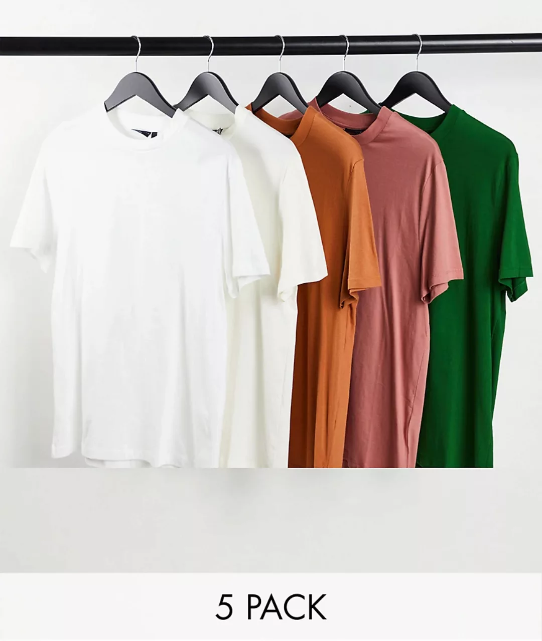 ASOS DESIGN – T-Shirt aus Bio-Baumwolle mit Rundhalsausschnitt im 5er-Pack- günstig online kaufen